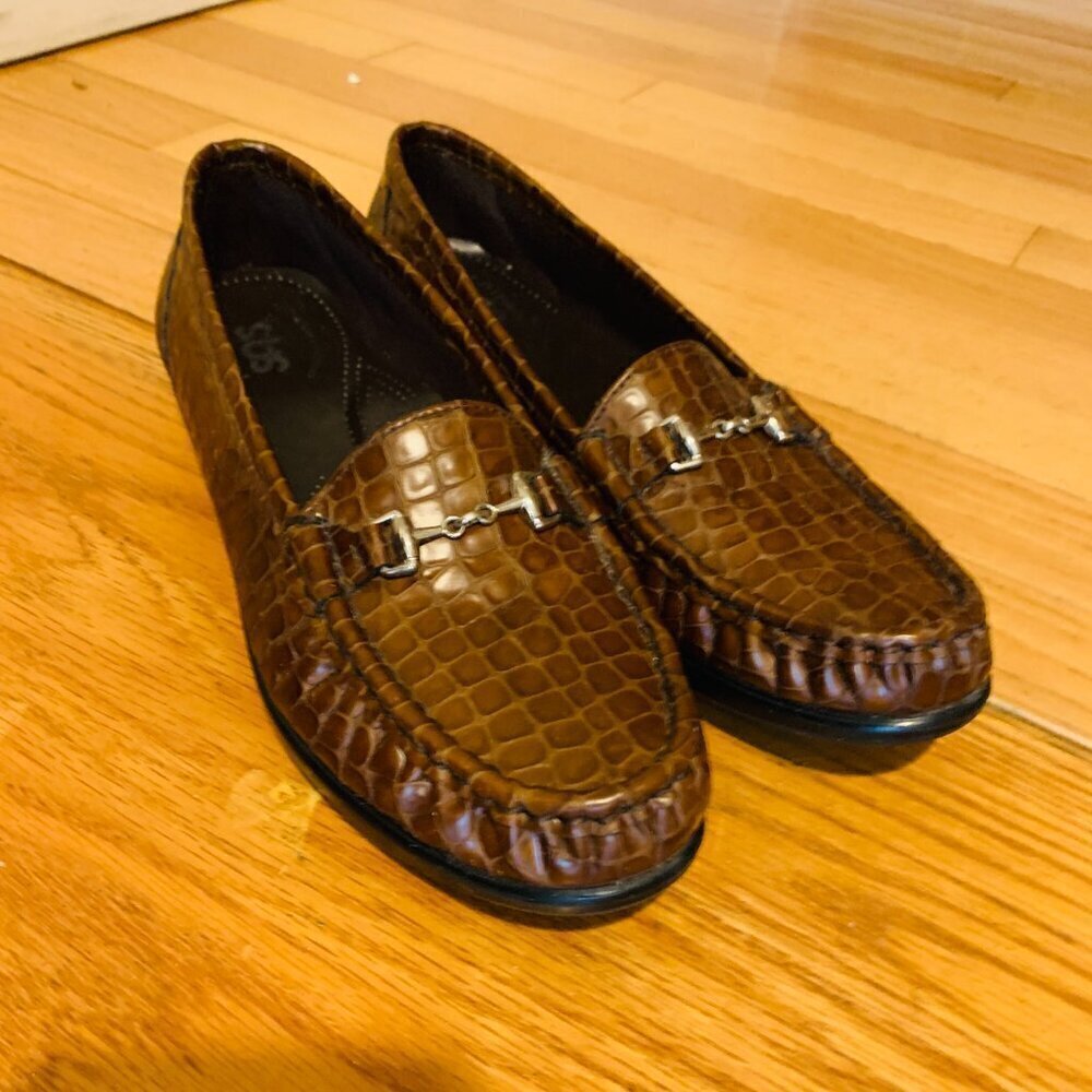 SAS Simplify Womens Size 8.5 M Brown Croc Shoes Leather Tripad Comfort Loafer - Picture 4 of 16
